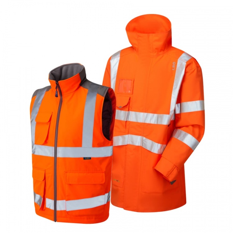 Leo Workwear 3-in-1 Clovelly Anorak with Torrington Bodywarmer RIS-3279-TOM Orange